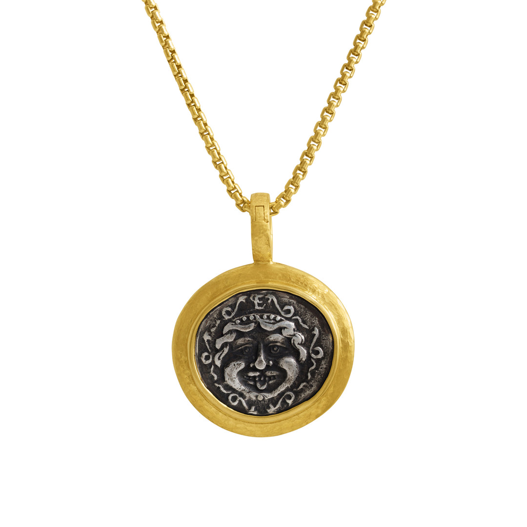 18K Yellow Gold Ancient Medusa Coin Pendant