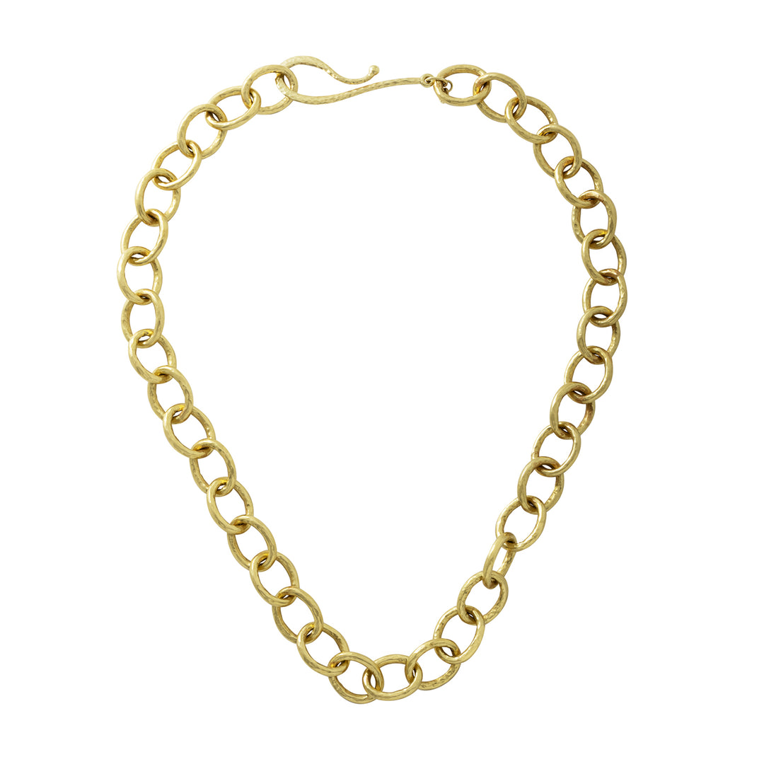 18K Yellow Gold Large Hammered Link Necklace