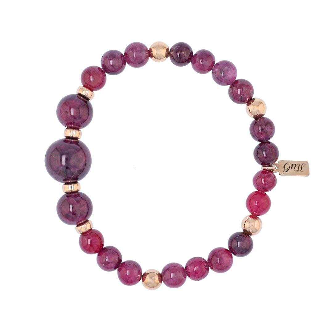 14K Yellow Gold Stretchable Bracelet with Heated Ruby Beads (106.05ctw) with (21) 7mm beads