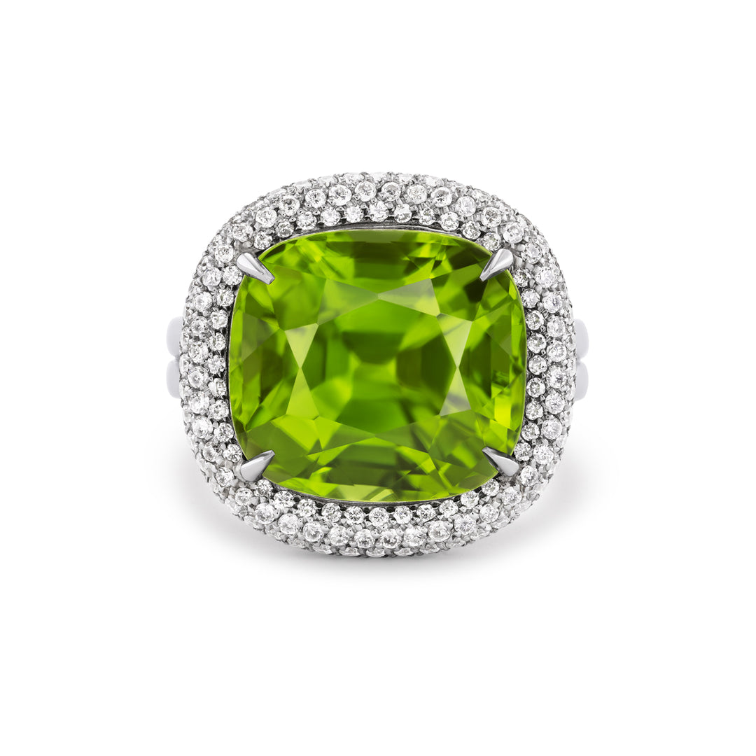 Platinum Peridot and Diamond Ring
