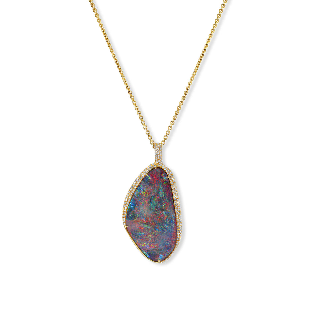 18K Gold Black Opal and Diamond Pendant