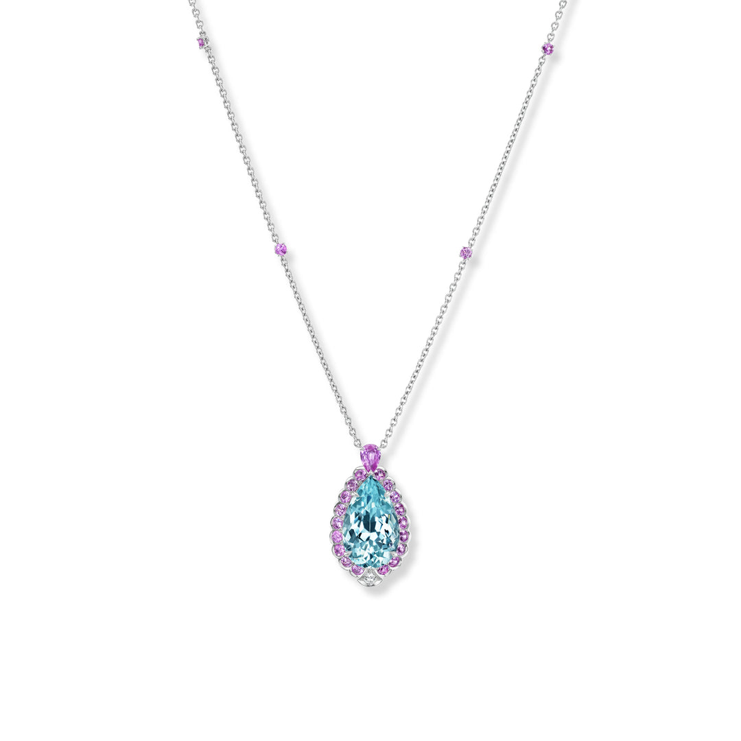 Platinum Mozambique Paraiba Type Tourmaline, Pink Sapphire and Diamond Pendant