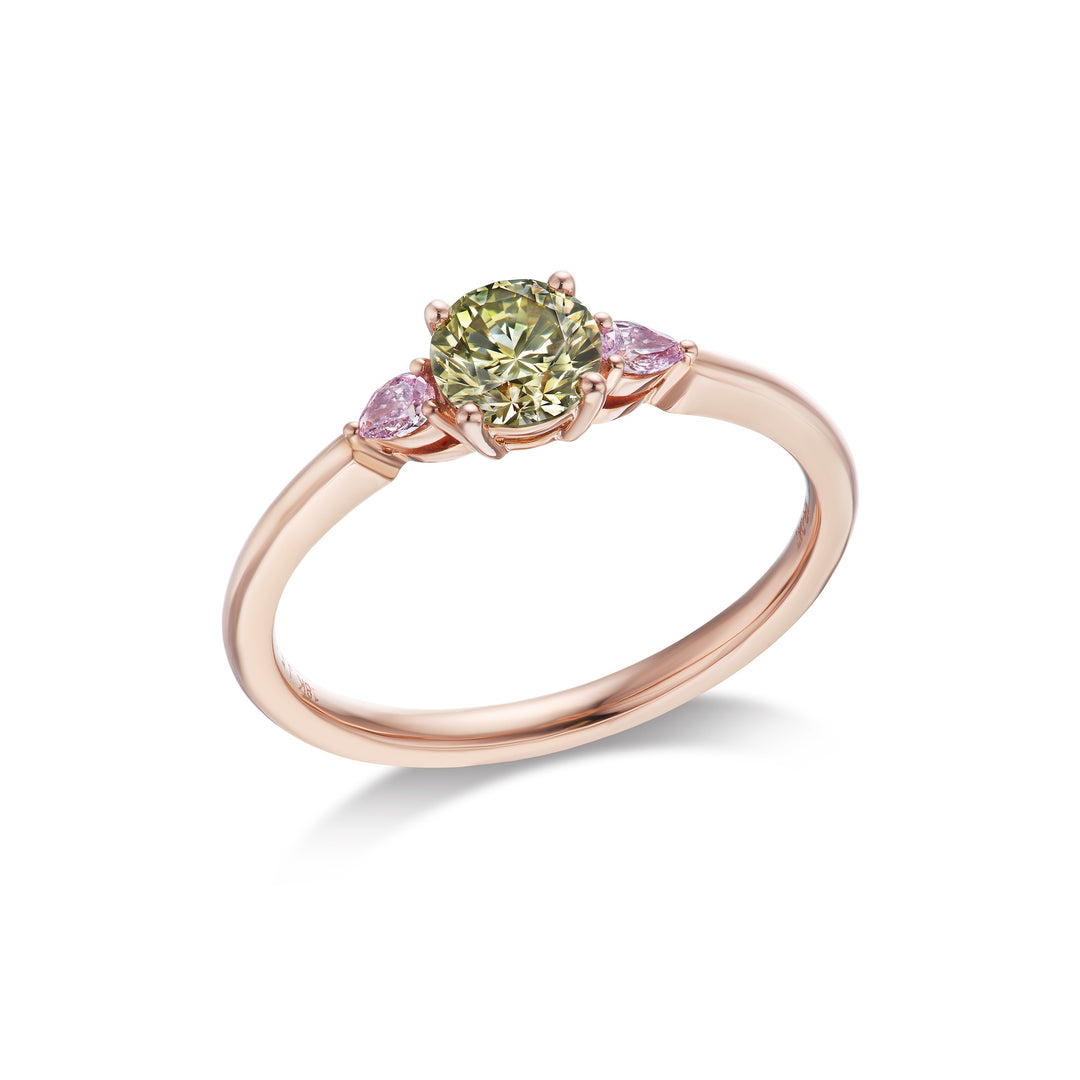 18K Pink Gold Ring with Fancy Gray-Greenish Yellow Chameleon Diamond