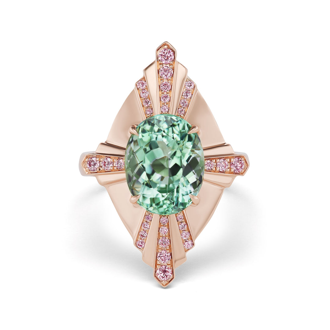 18K Pink Gold, Green Tourmaline & Argyle Pink Diamond Ring