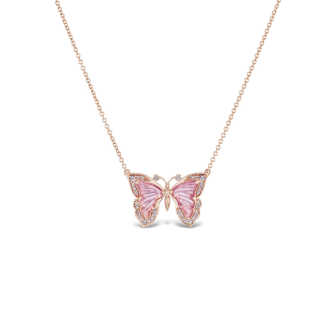 18K Pink Gold, Pink Tourmaline & Argyle Pink Diamond Butterfly Necklace