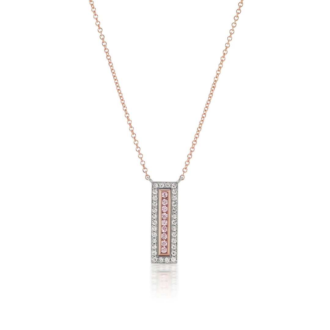 Vertical Bar Necklace of 18K Pink Gold, Platinum, Argyle Pink Diamonds & Colorless Diamonds