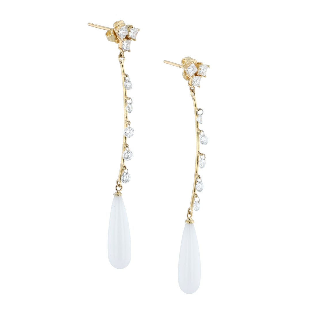"Vivace Bianca" 18K Yellow Gold, Diamond & Opal Waterfall Earrings