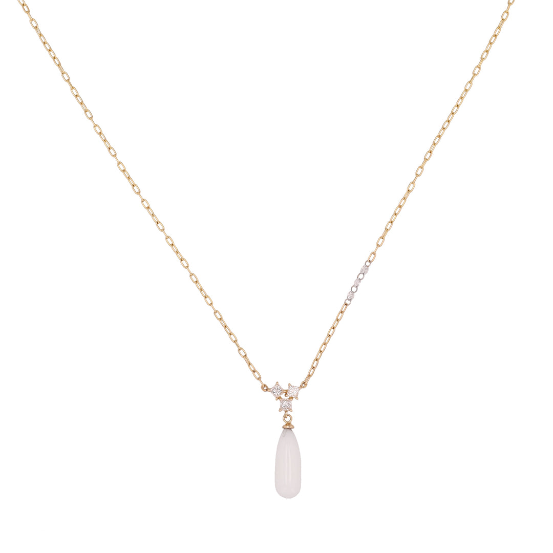 18K Yellow Gold, Diamond and Opal "White Iris Teardrop" Necklace