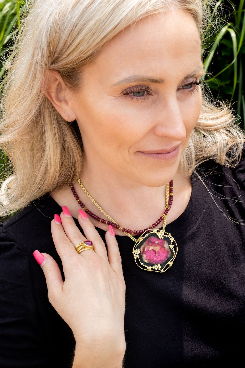 18K Yellow Gold Ruby Bead Necklace