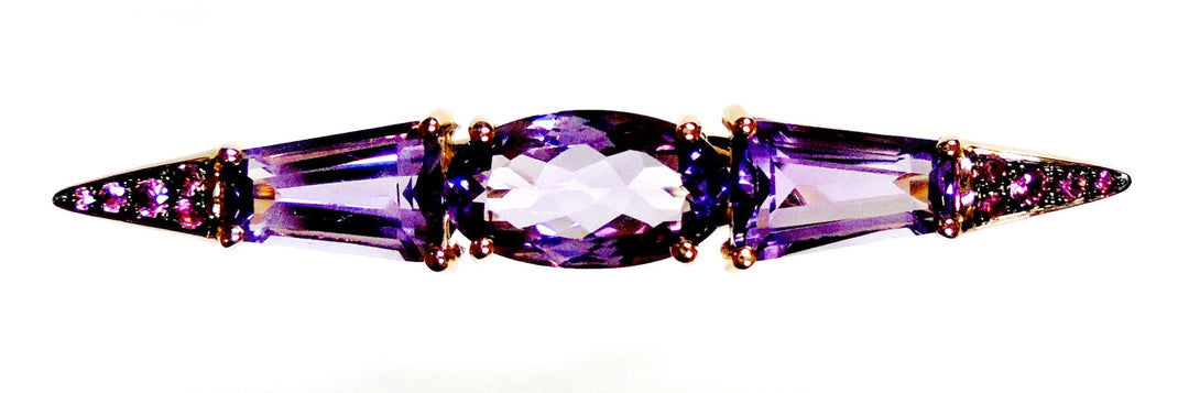 18K Rose Gold, Oval, Amethyst & Pink Sapphire Elongated Ring