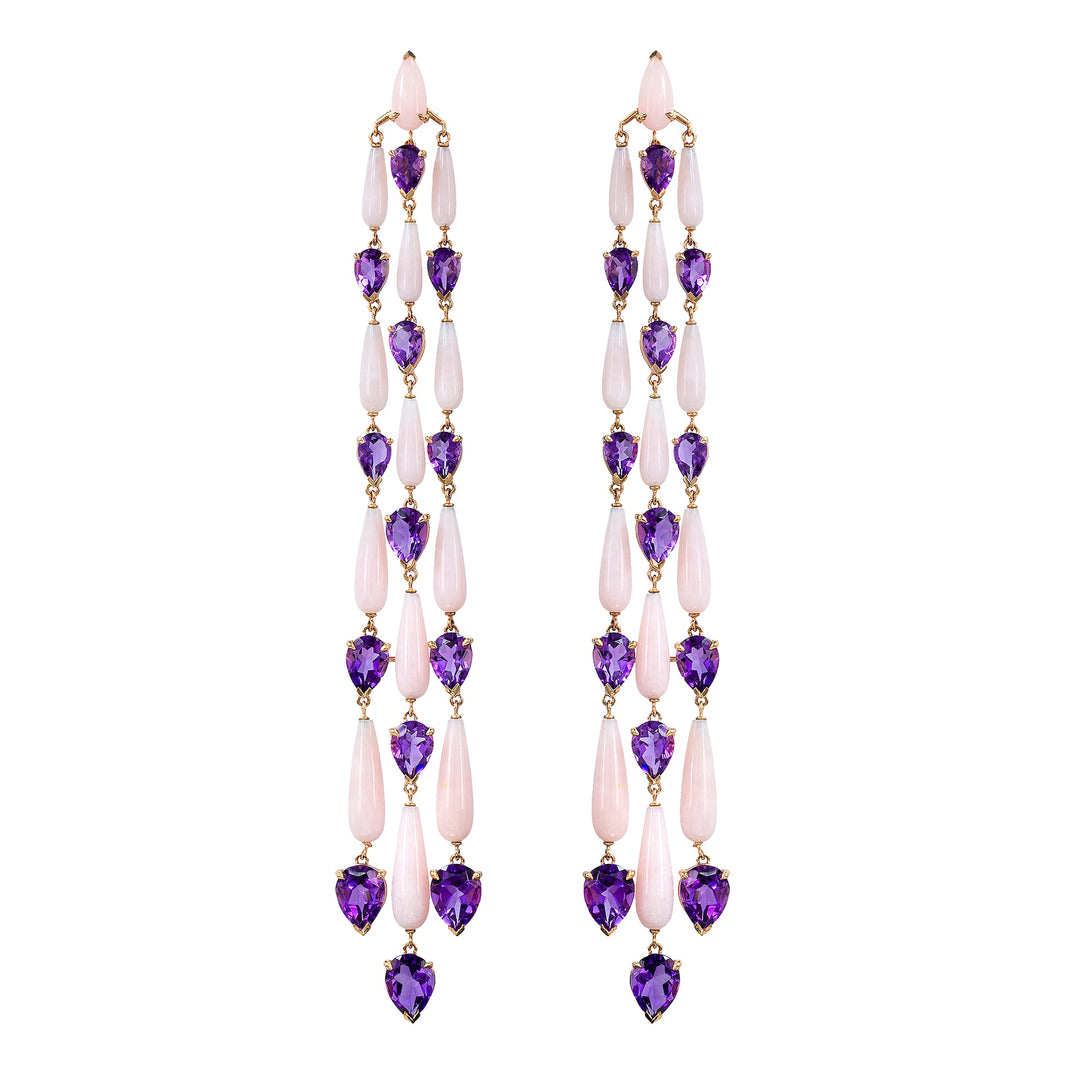 18K Rose Gold, Amethyst & Pink Opal Dangle Earrings