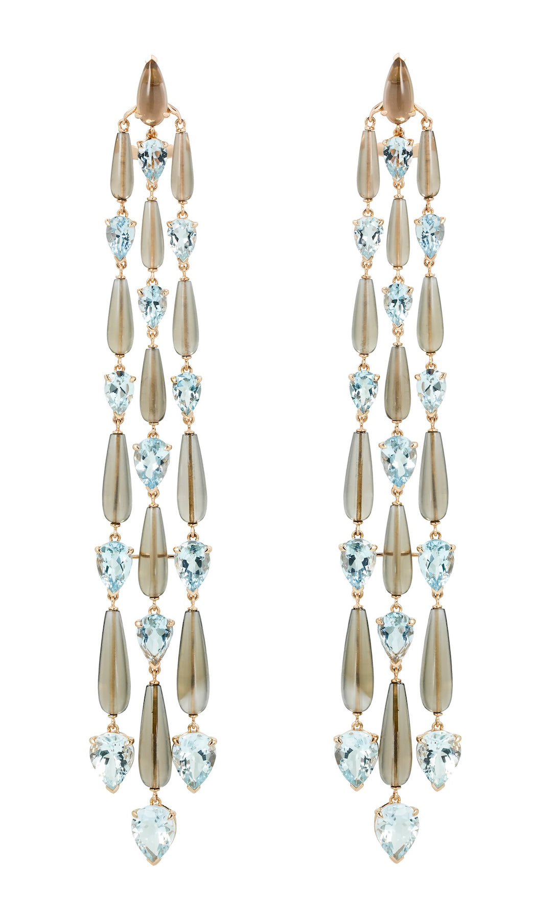 18K Pink Gold, Aquamarine & Quartz Long Dangle Earrings