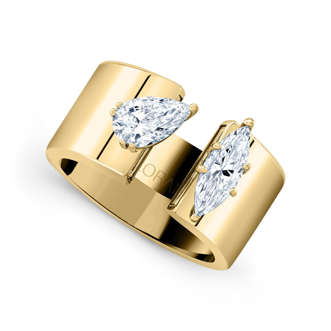 18K Yellow Gold Retro Ring with Pear & Marquise Diamond Ring