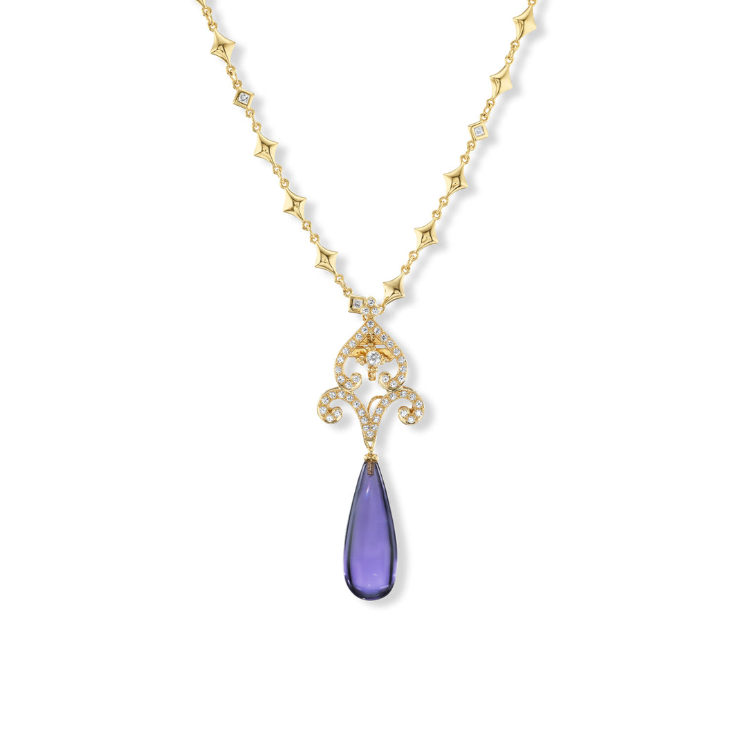 18K Yellow Gold & Diamond Pendant with Removable Amethyst Drop