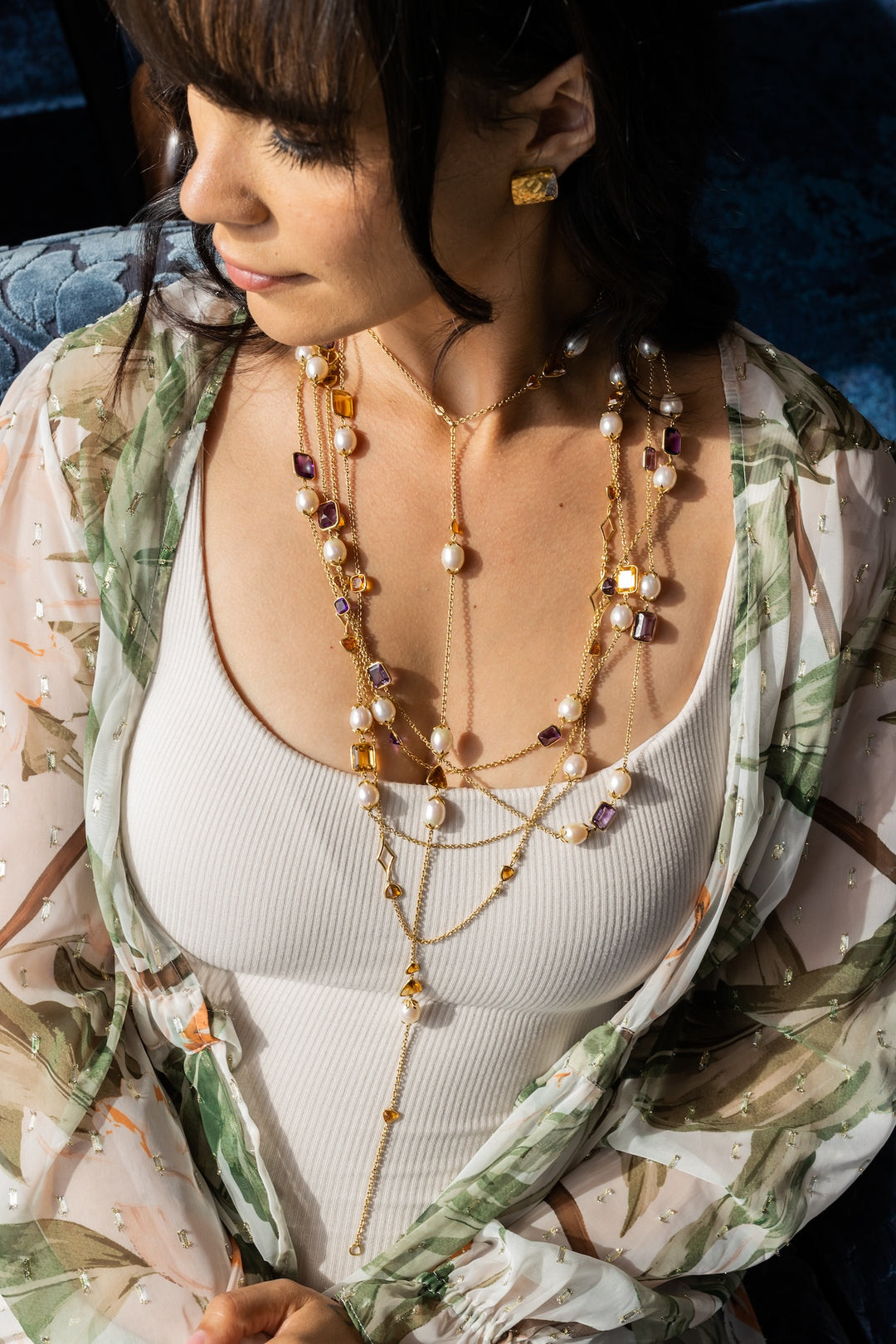 18K Yellow Gold, Amethyst and Freshwater Pearl Necklace