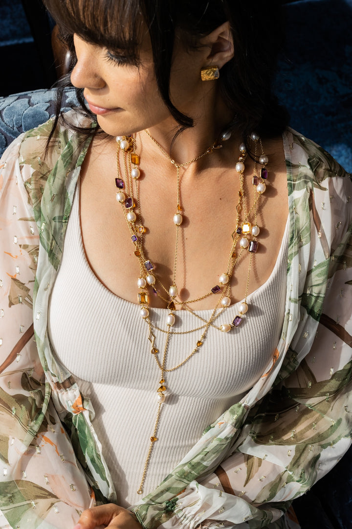 18K Yellow Gold, Amethyst and Freshwater Pearl Necklace