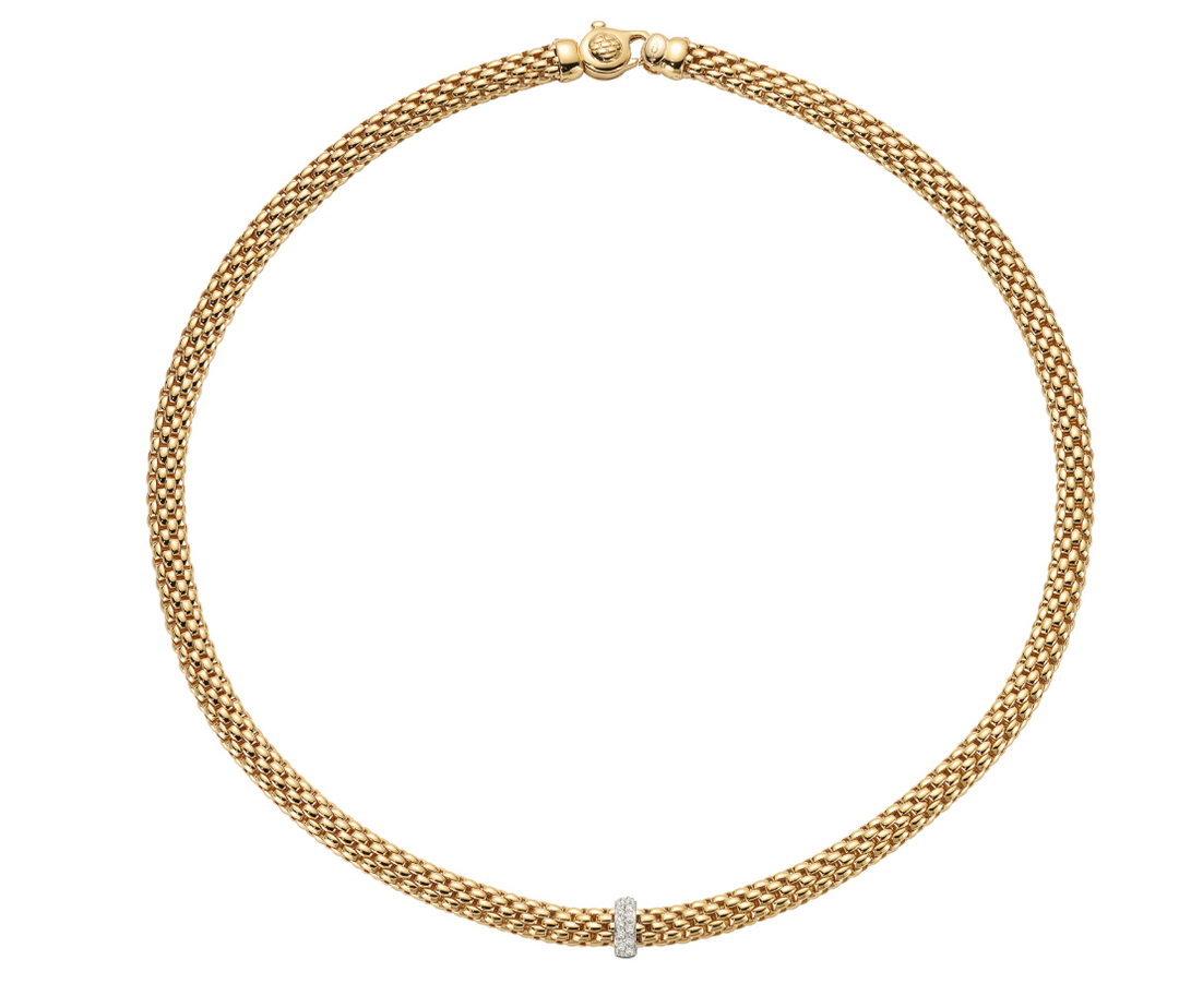 18K Yellow Gold Necklace with Round Brilliant Cut Diamonds