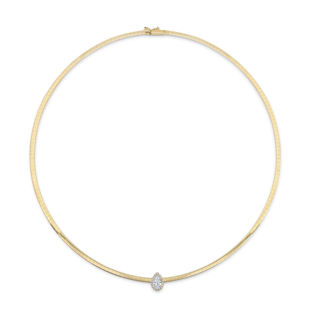 18K Yellow Gold, Omega Flat & Pear Shape Diamond Necklace