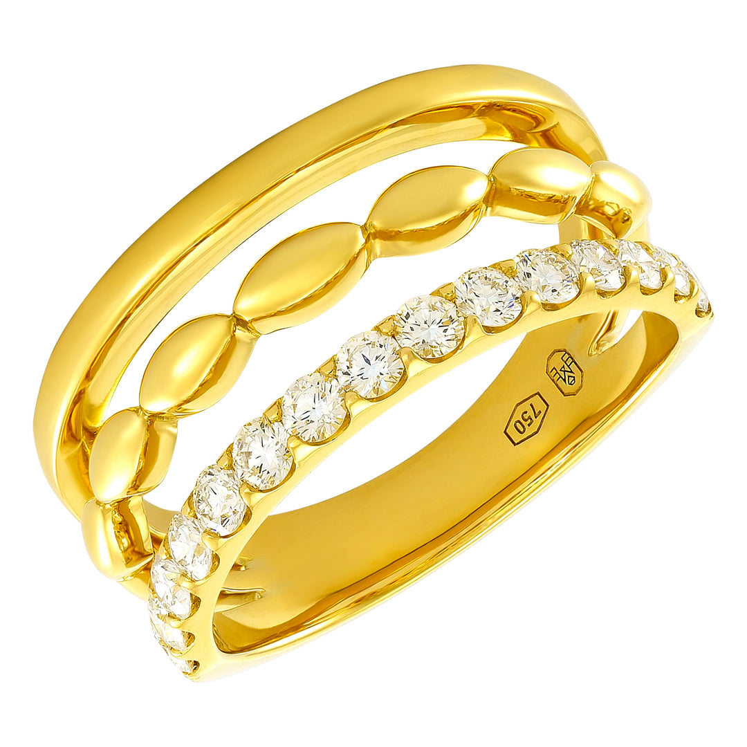 18K Yellow Gold & Round Brilliant Cut Diamond Stack-Look Ring