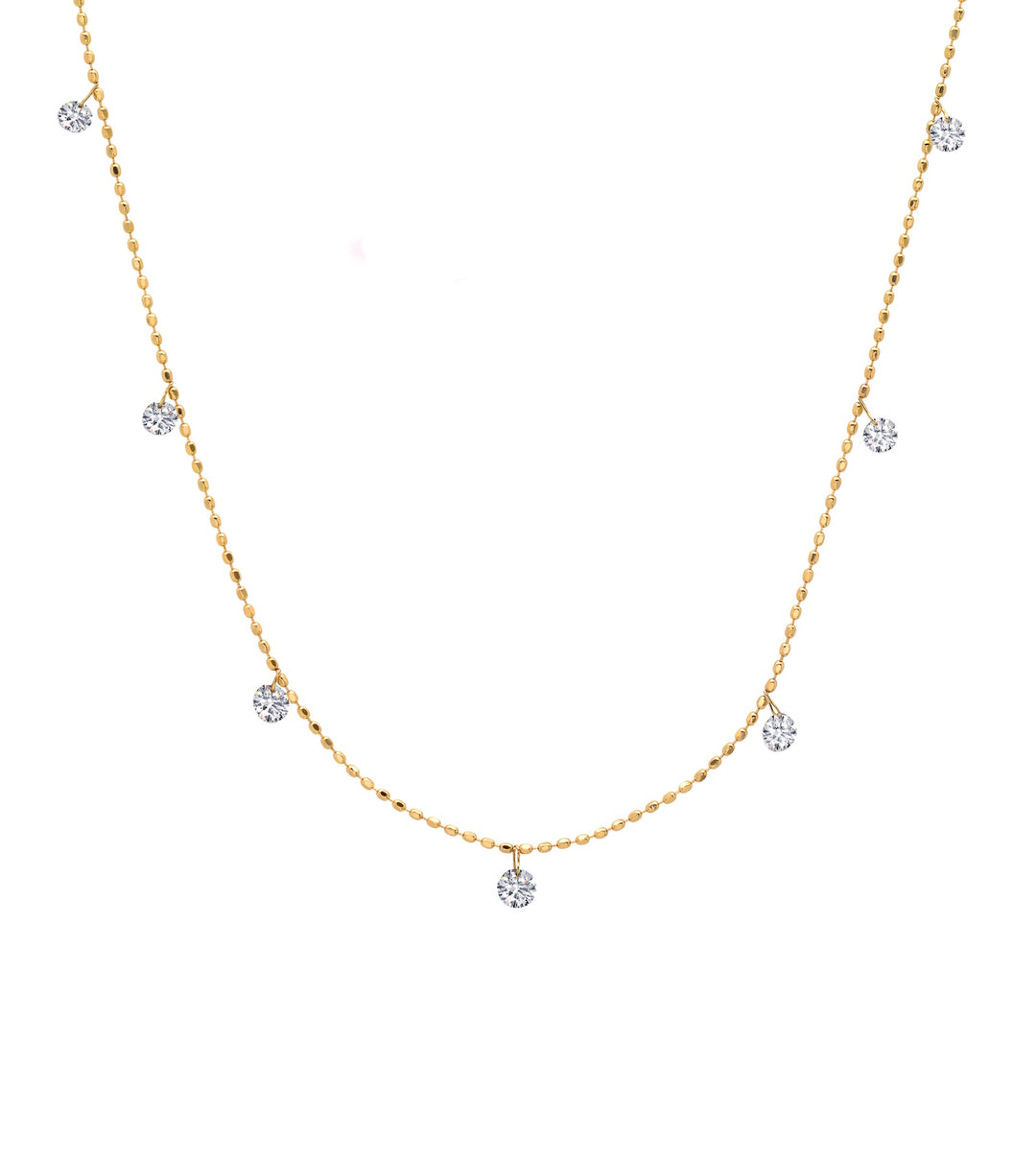 18K Yellow Gold Tiny Floating Diamond Necklace