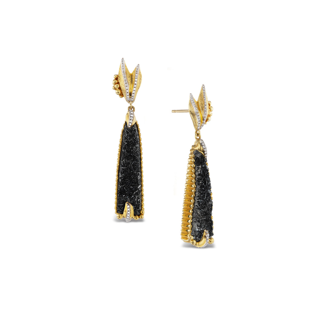 18K Yellow Gold Hematite and Diamond Earrings
