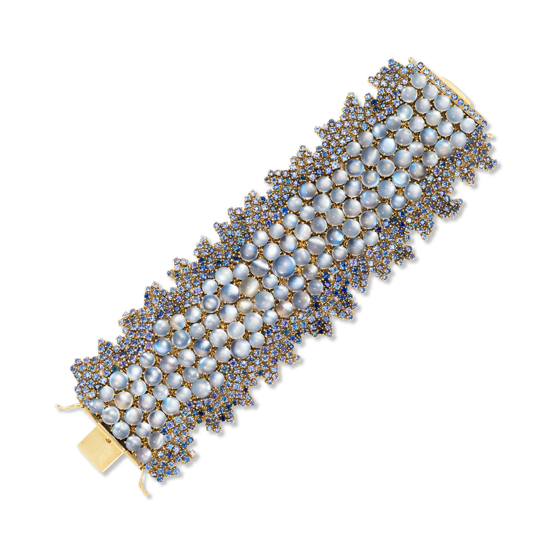 18K Yellow Gold, Moonstone & Blue Sapphire Bracelet