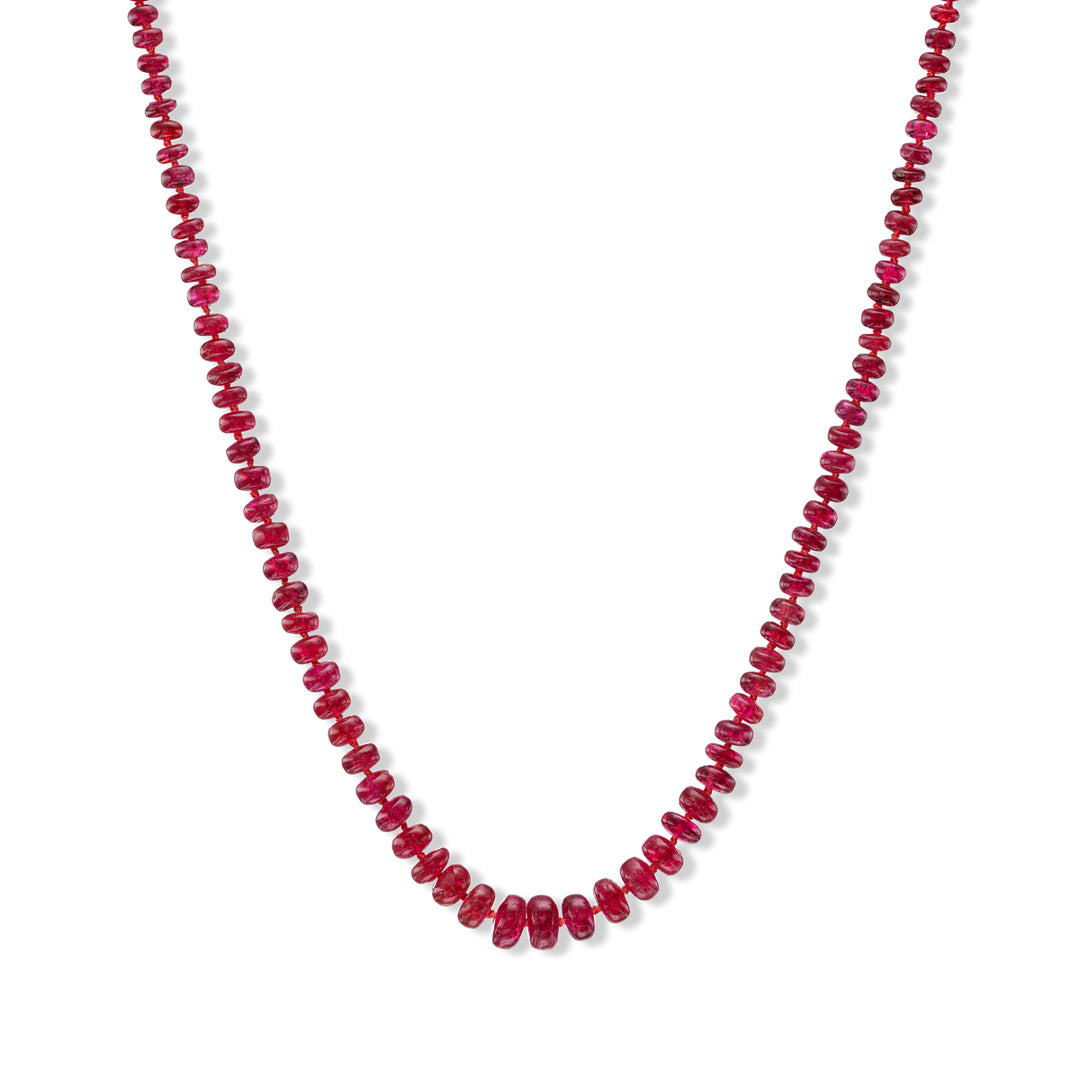 18K Yellow Gold and  Red Spinel Beaded Necklace