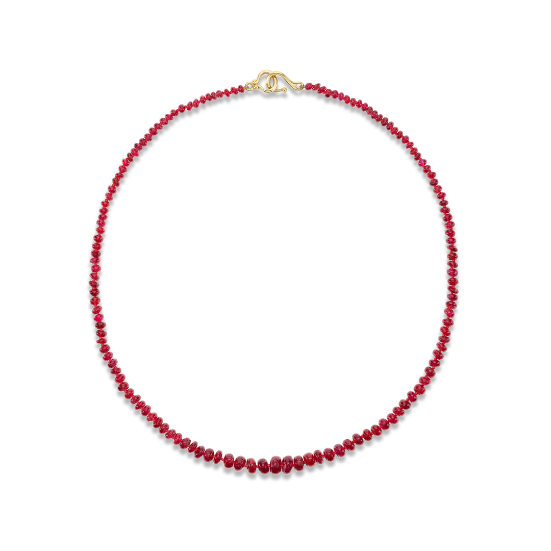 18K Yellow Gold and  Red Spinel Beaded Necklace