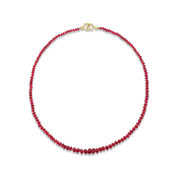 18K Yellow Gold and  Red Spinel Beaded Necklace