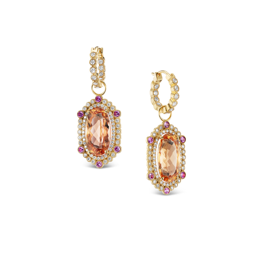 18K Yellow Gold, Topaz, Sapphire & Diamond Earring Drops