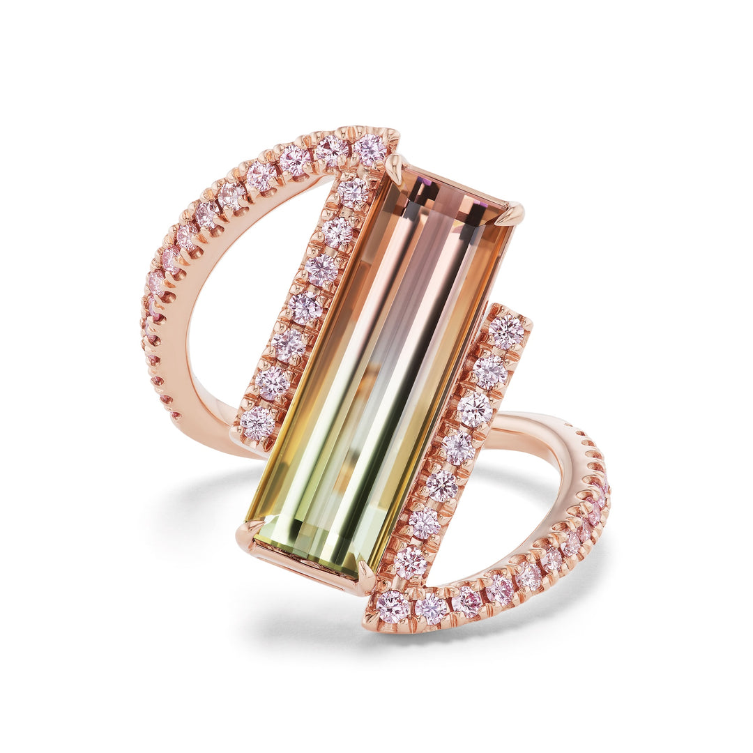 18K Pink Gold, Bi-Color Tourmaline Center Stone Ring with Argyle Pink Diamonds