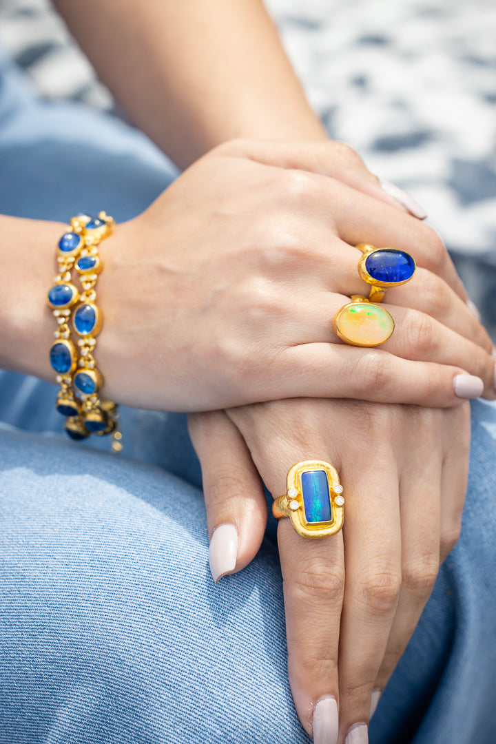 24K Yellow Gold, Ethiopian Opal &  Diamond Ring