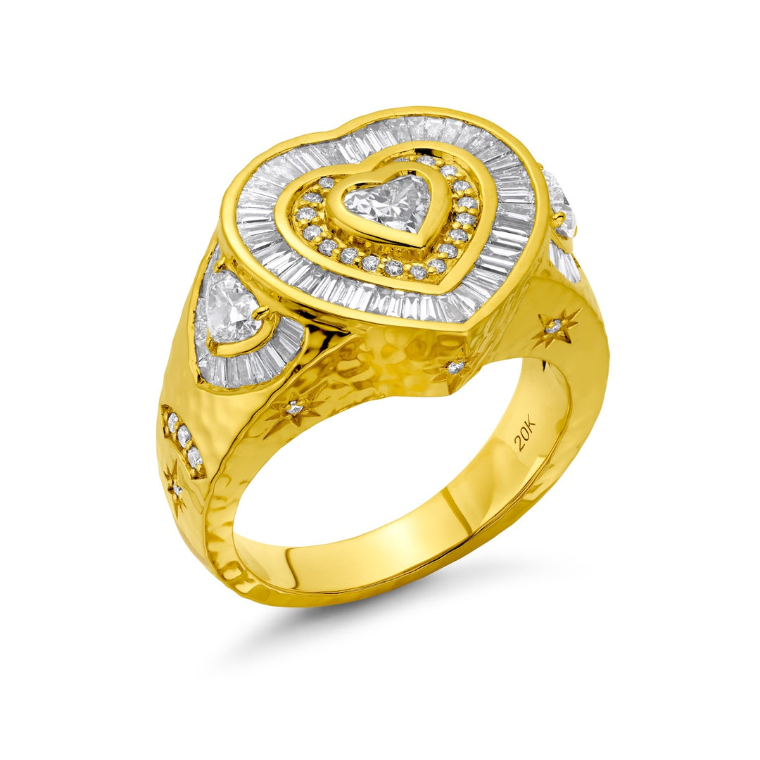 20K Yellow Gold & Diamond Heart Signet Ring