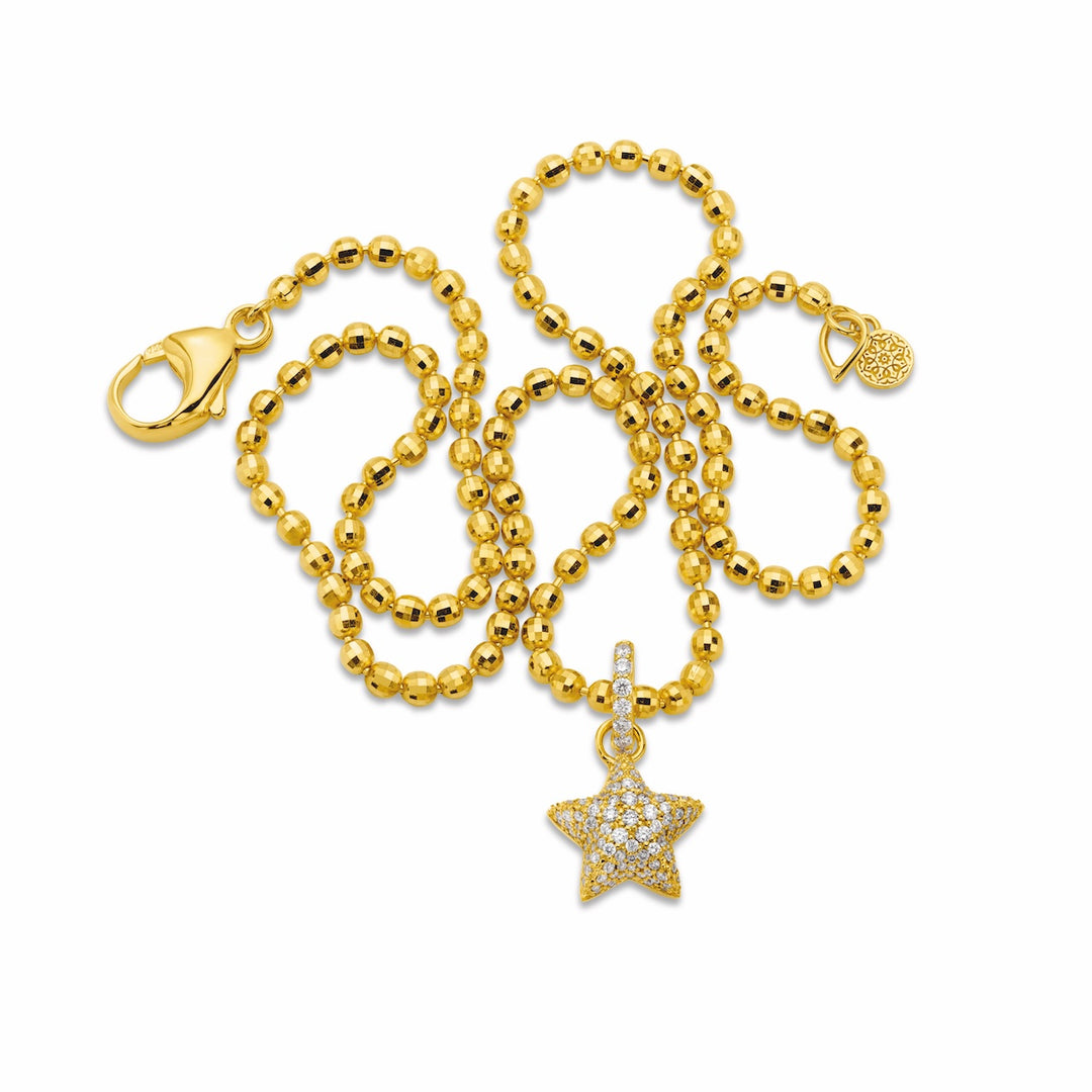 20K Yellow Gold & Pave Diamond Puffy Star Charm