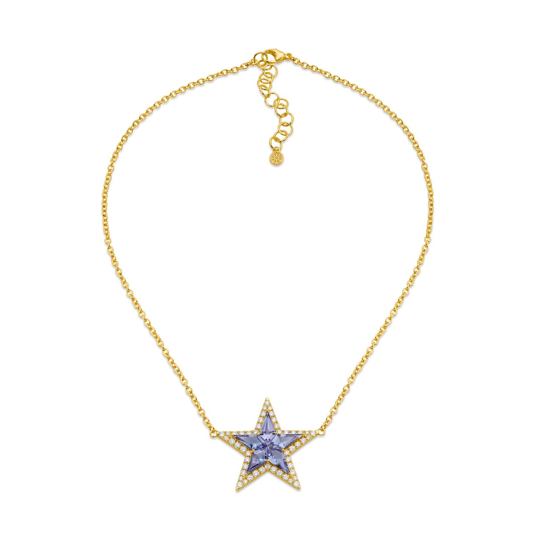 20K Yellow Gold Necklace with Tanzanite & Diamond Star