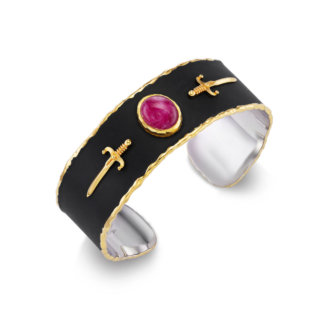 22K and 18K Yellow Gold, Silver & Ruby Bracelet