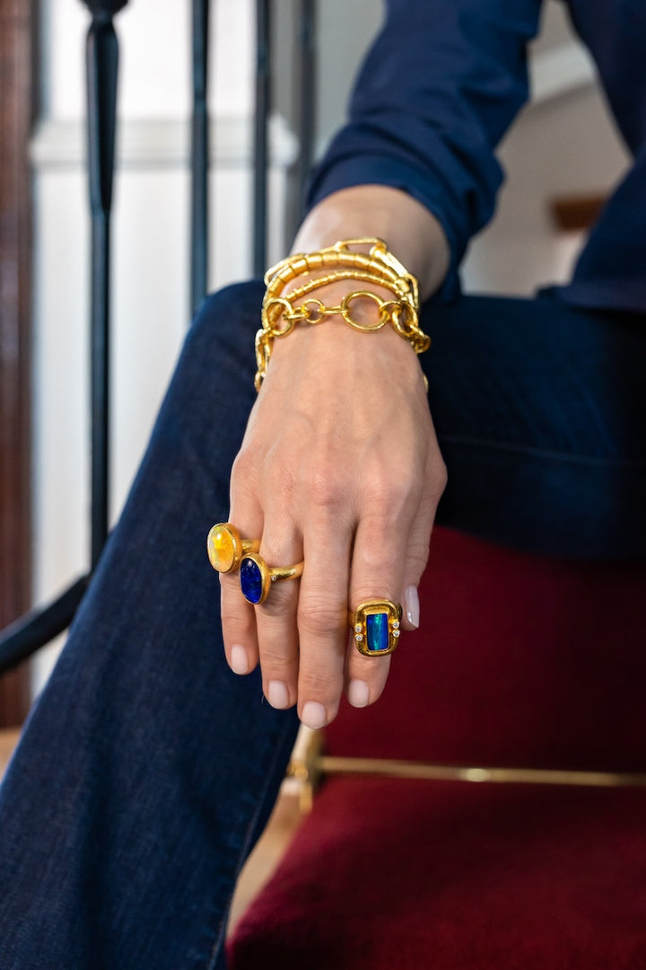 22K Yellow Gold Rune Tanzanite and Diamond Ring