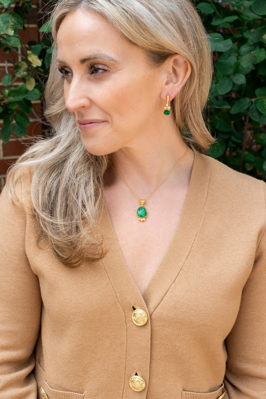 24K Yellow Gold One of a Kind Amorphous Emerald Diamond Necklace