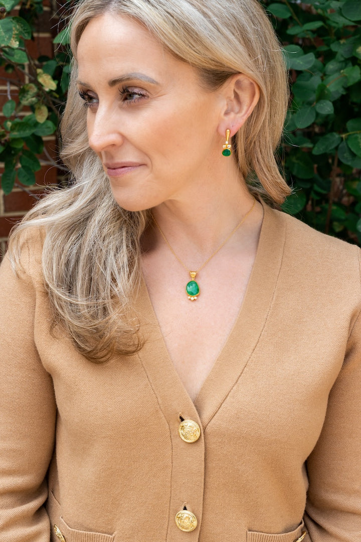 24K Yellow Gold One of a Kind Amorphous Emerald Diamond Necklace