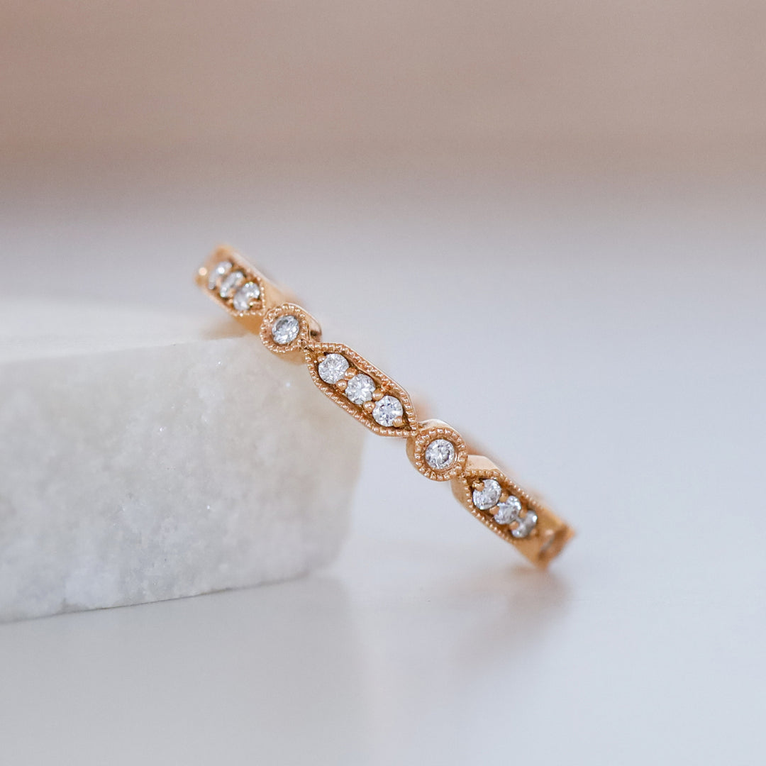 18K Yellow Gold Deco Small White Diamond Eternity Band