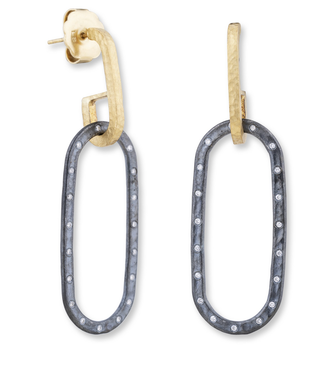 22K Yellow Gold & Oxidized Silver "Caroline" Earrings with Diamonds