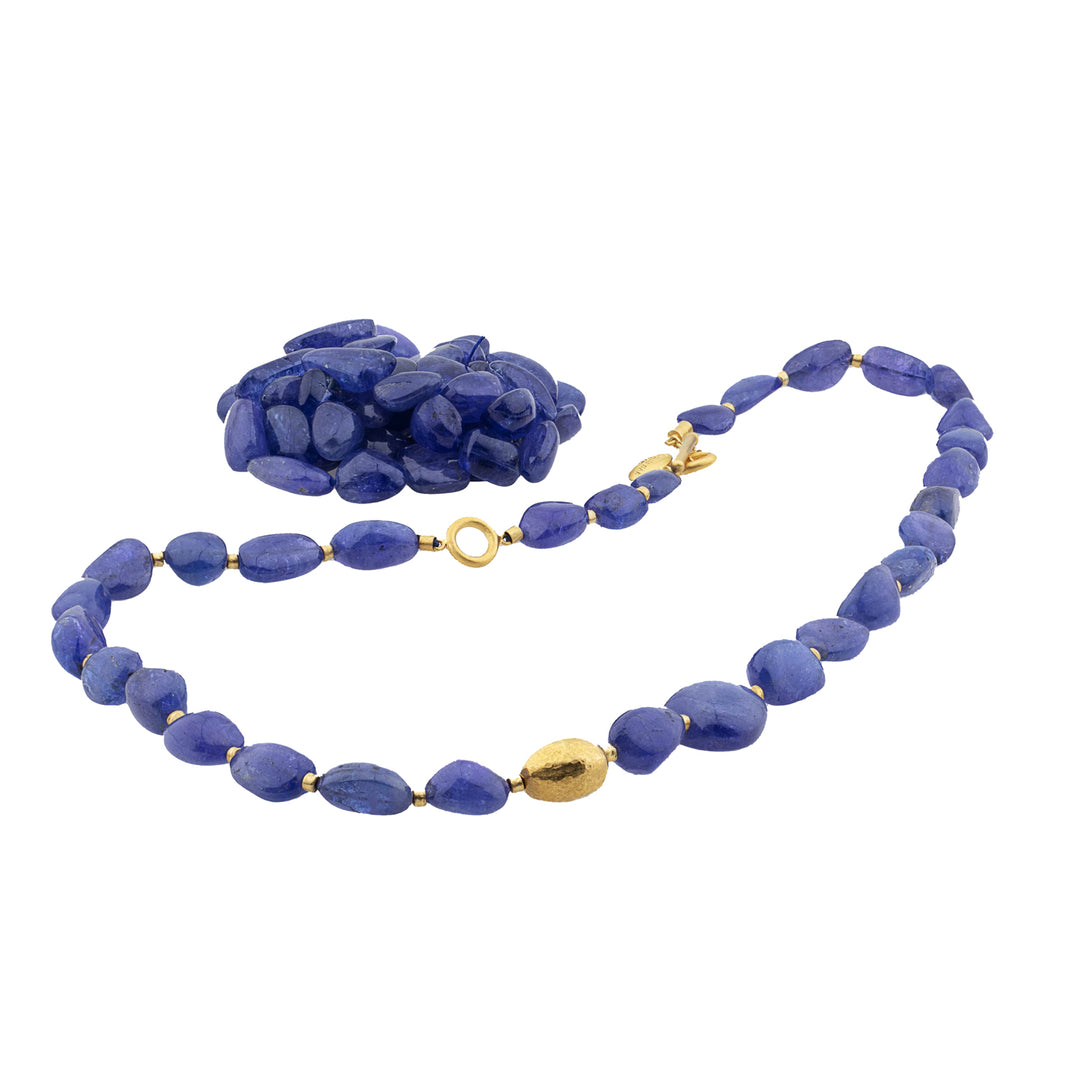 24K Yellow Gold Angel Tanzanite Bead Necklace