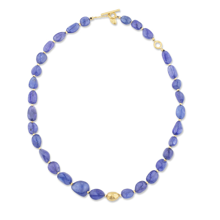 24K Yellow Gold Angel Tanzanite Bead Necklace