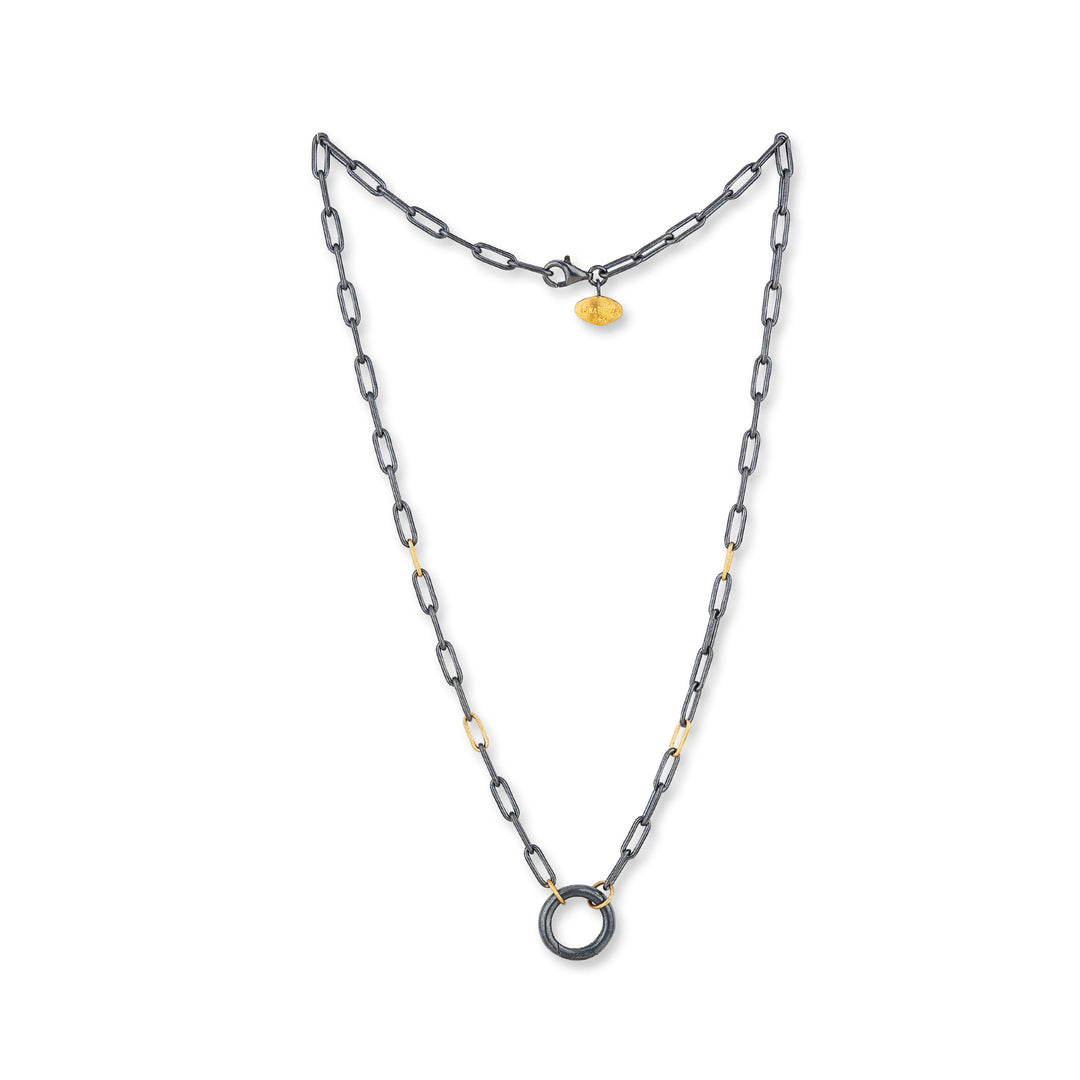 Oxidized Silver and 24K Yellow Gold Paperclip Chain with Charm Enhancer