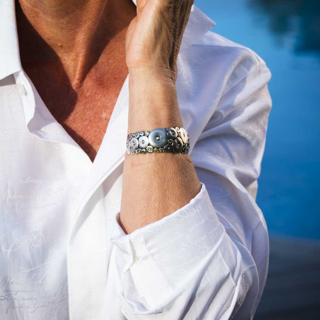 Platinum "Orchard" Cuff Bracelet with Natural Color and White Diamonds
