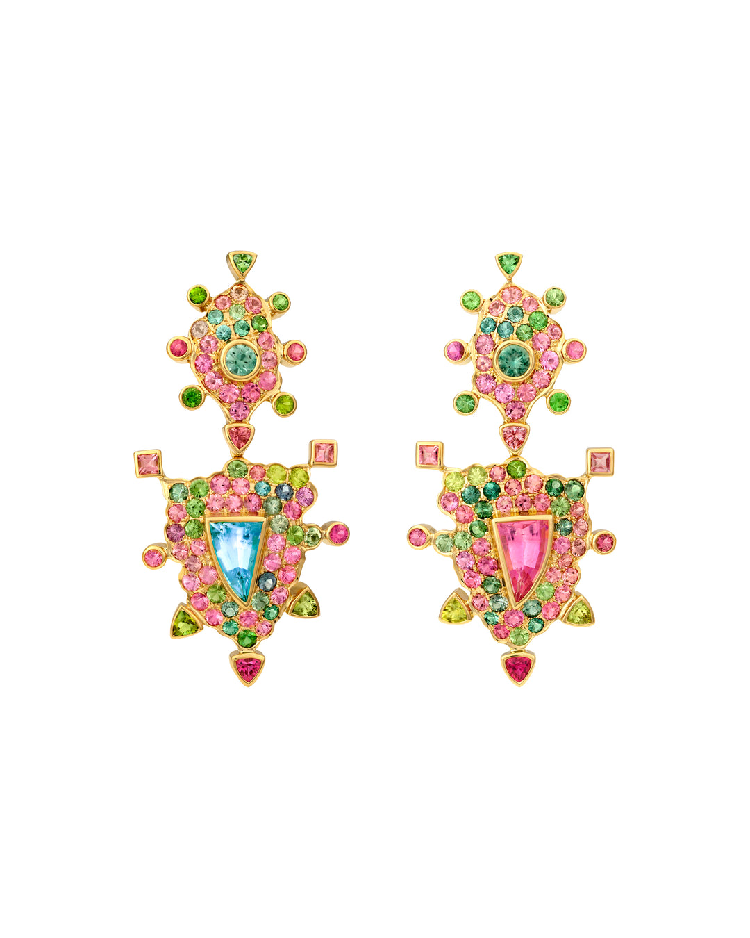 18K Yellow Gold Tourmaline, Zircon and Beryl Earrings