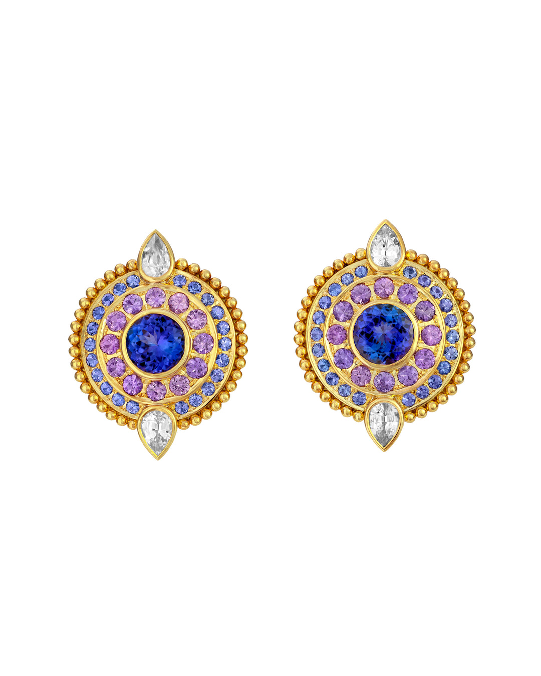 18K Yellow Gold Tanzanite and Sapphire Earrings