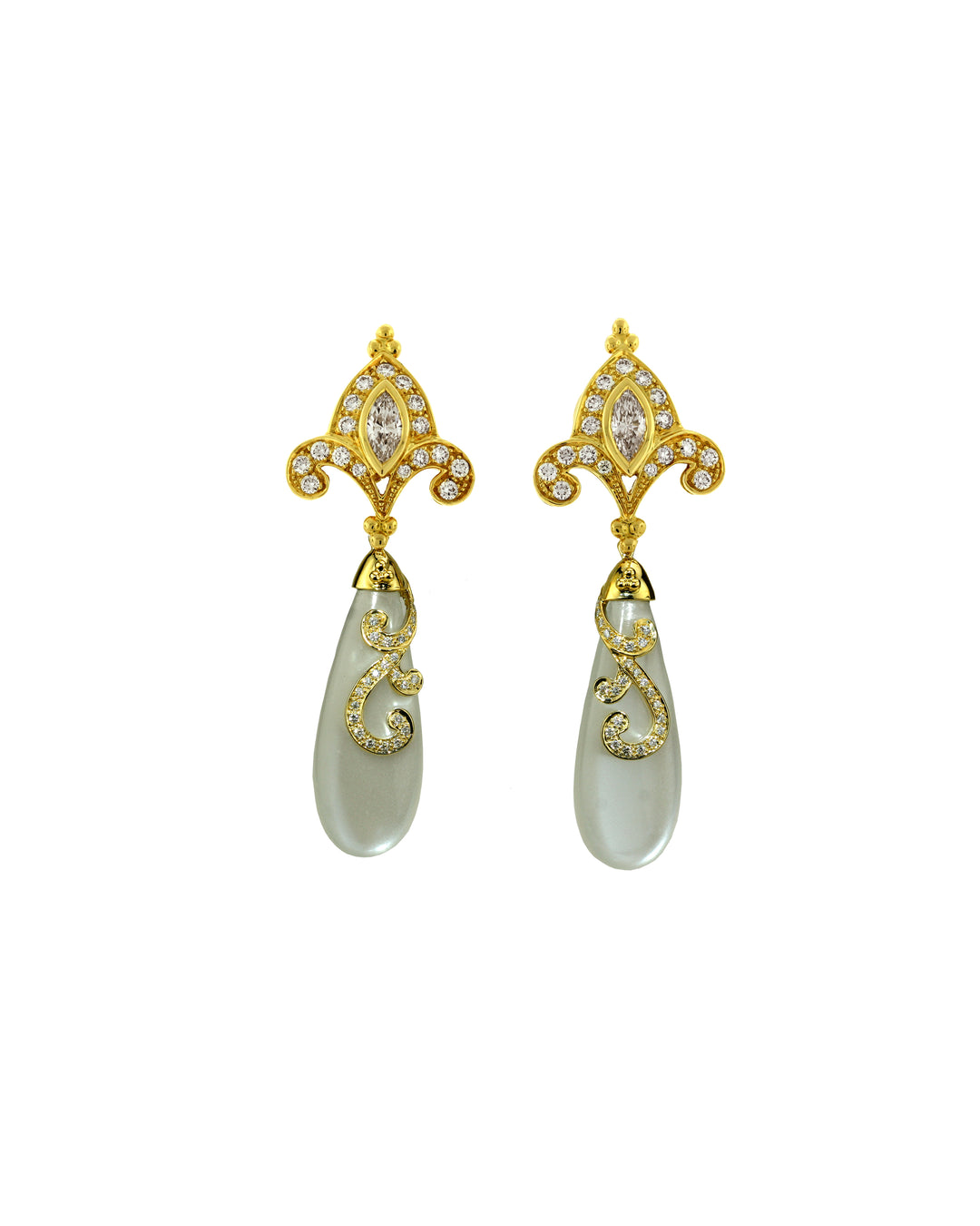 18K Yellow Gold Moonstone and Diamond Earrings