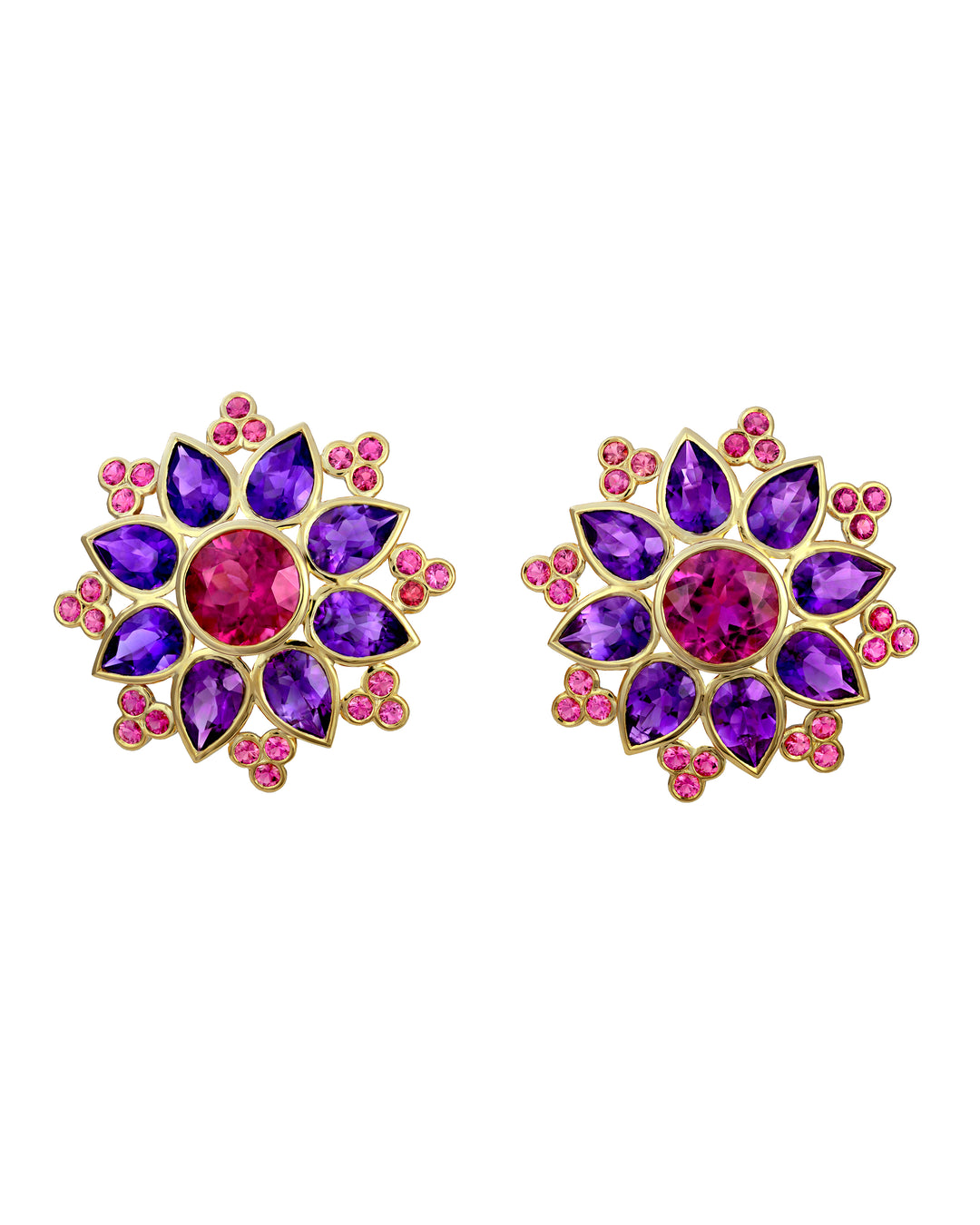 18K Yellow Gold Tourmaline and Amethyst Earrings