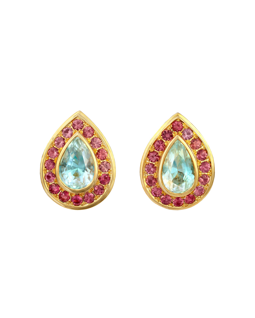 18K Yellow Gold Moonstone and Sapphire Earrings